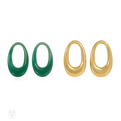 Cartier, Paris interchangeable doorknocker earrings in gold, malachite, and chrysoprase