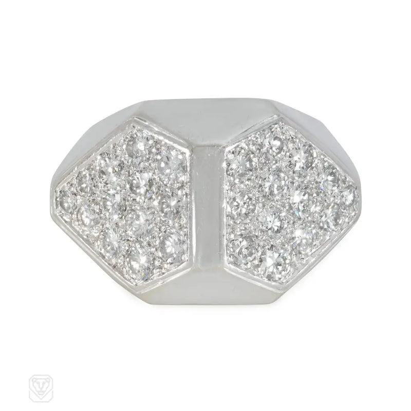 Cartier Retro French Diamond And Platinum Plaque Ring