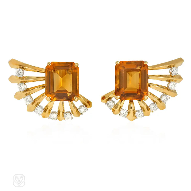 Cartier Retro Gold Diamond And Citrine Earrings