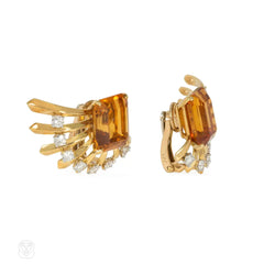 Cartier Retro gold, diamond, and citrine earrings