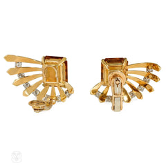 Cartier Retro gold, diamond, and citrine earrings