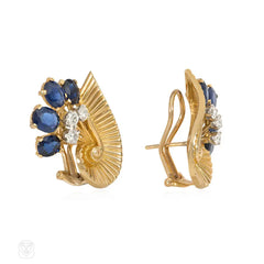 Cartier sapphire and diamond spray earrings, France
