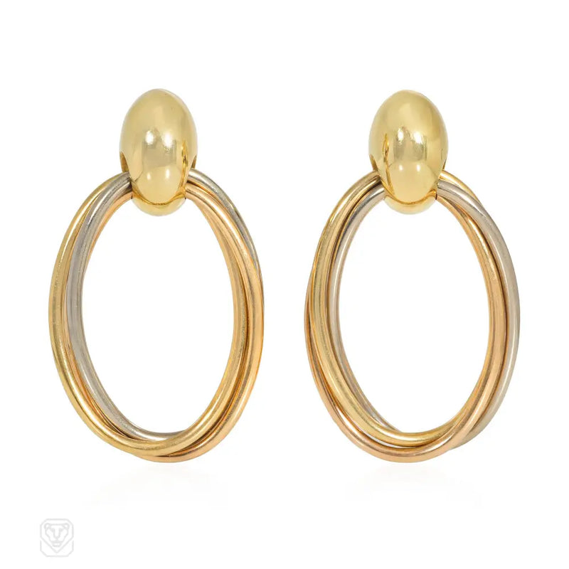 Cartier Trinity three color gold door knocker hoop earrings