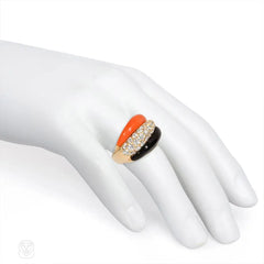 Carved onyx, coral and diamond ring, Van Cleef & Arpels