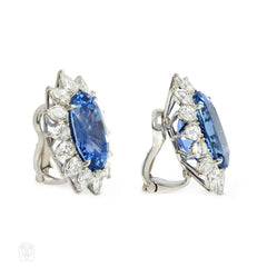 Ceylon sapphire and diamond cluster earrings