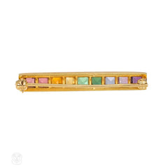 Chalson gold "rainbow" gemstone bar brooch