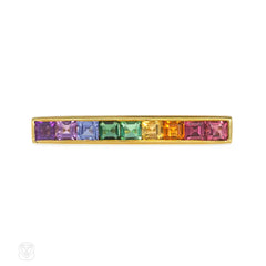 Chalson gold "rainbow" gemstone bar brooch