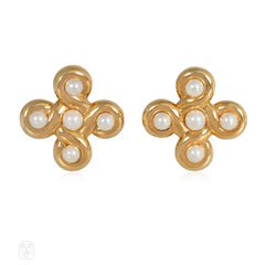 Chanel Paris estate gold and pearl earrings