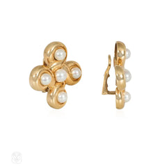 Chanel Paris estate gold and pearl earrings