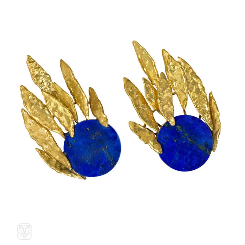 Chaumet Pair Of Lapis And Gold Brooches