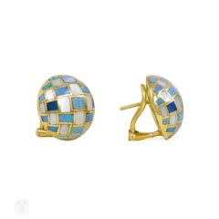 Checkered opal and mother-of-pearl button earrings, Angela Cummings