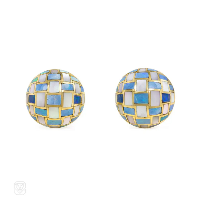 Checkered Opal And Mother - Of - Pearl Button Earrings Angela Cummings
