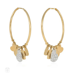 Christian Dior gold and diamond heart charm hoop earrings