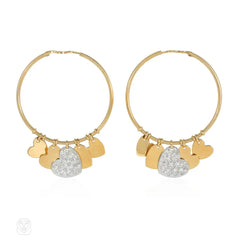 Christian Dior gold and diamond heart charm hoop earrings