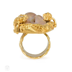 Chunky handmade gold and keshi pearl ring