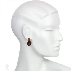 Cinnamon glass and brown wood bead earrings