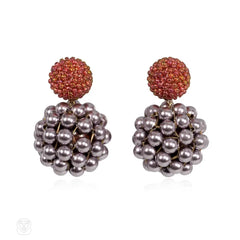 Cinnamon glass bead and mauve faux pearl earrings