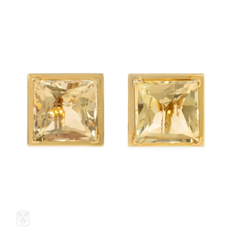 Citrine and gold square earrings