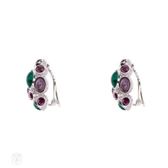 Colored glass and rhodium-plated bronze earclips, Amphitrite Collection