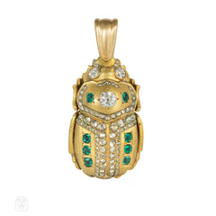 Convertible Second Empire Egyptian Revival scarab brooch-pendant
