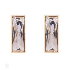 Crystal baguette earrings in gilt stainless steel