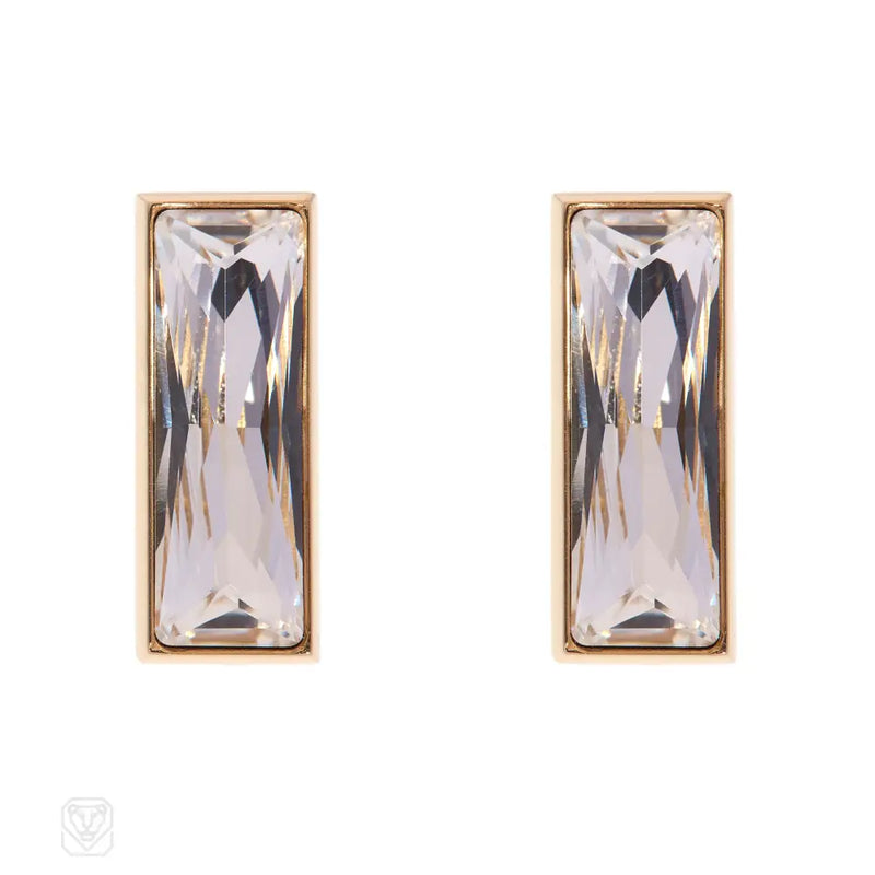 Crystal Baguette Earrings In Gilt Stainless Steel