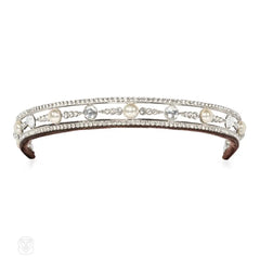 Crystal headband with large rose cuts and faux pearls