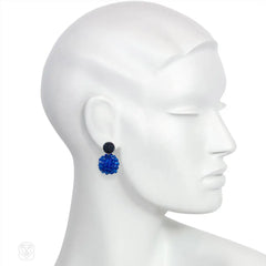 Dark blue and teal hand beaded earrings