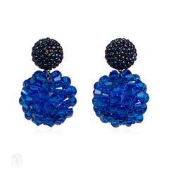 Dark blue and teal hand beaded earrings
