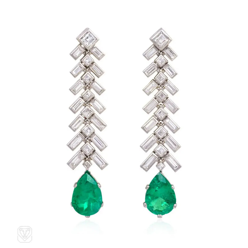 Diamond And Emerald Pendant Earrings