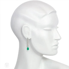 Diamond and emerald pendant earrings