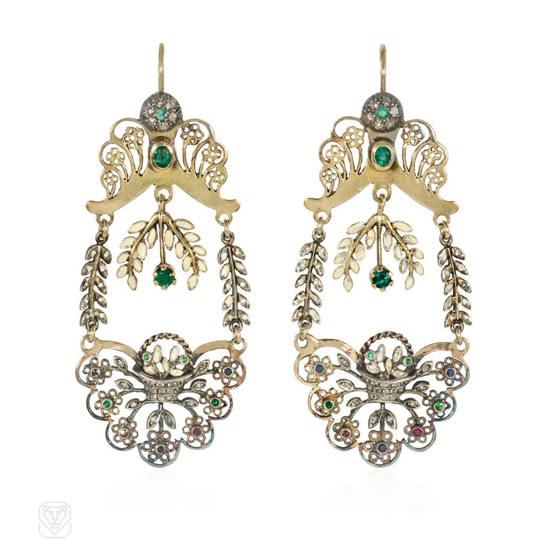 Diamond And Gemset Floral Jardinère Earrings
