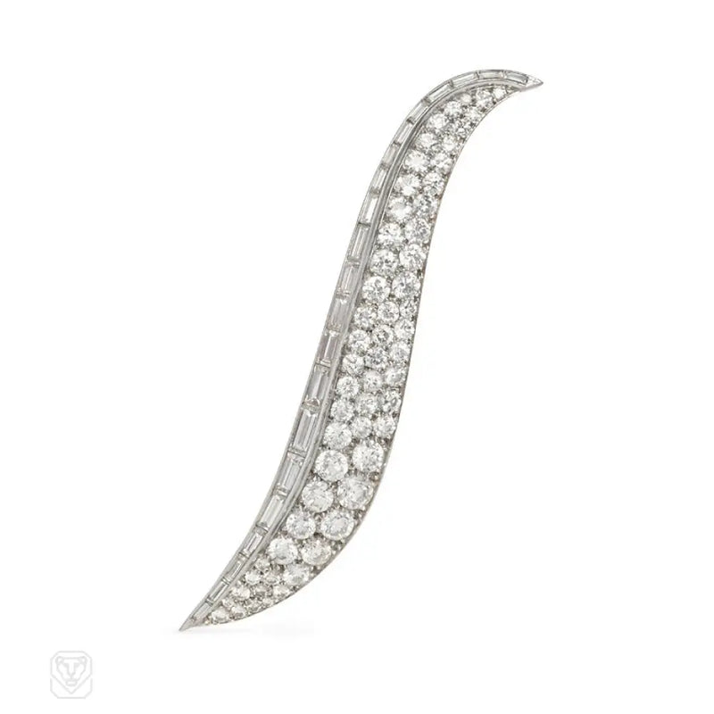 Diamond And Platinum Swirl Design Brooch