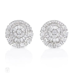 Diamond earrings of circular radiating design