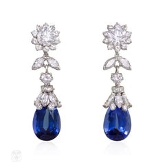 Diamond earrings with interchangeable pearl or tanzanite pendants, Oscar Heyman