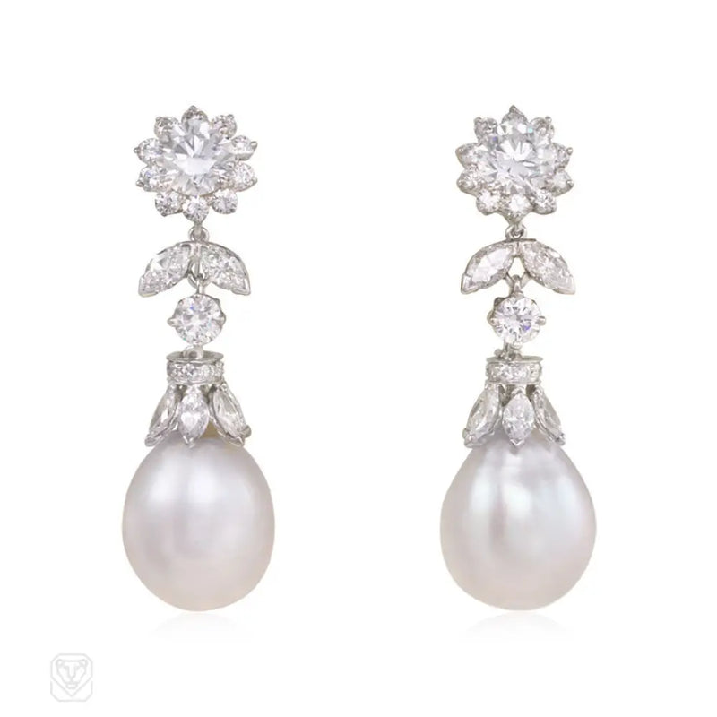 Diamond Earrings With Interchangeable Pearl Or Tanzanite Pendants Oscar Heyman
