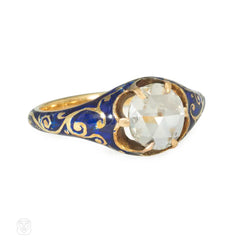 Early Victorian blue enamel and diamond ring