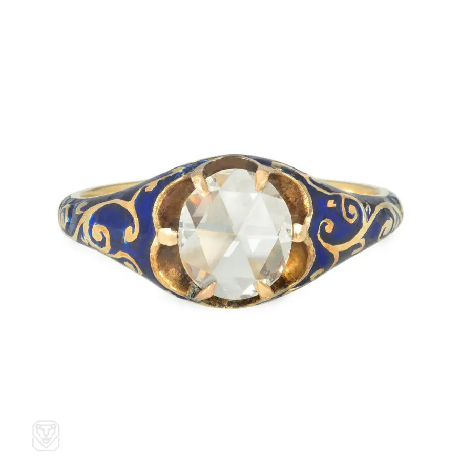 Early Victorian Blue Enamel And Diamond Ring