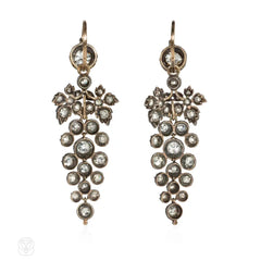 Early Victorian diamond grape cluster earrings