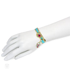 Early Victorian turquoise enamel, ruby, and diamond padlock bracelet