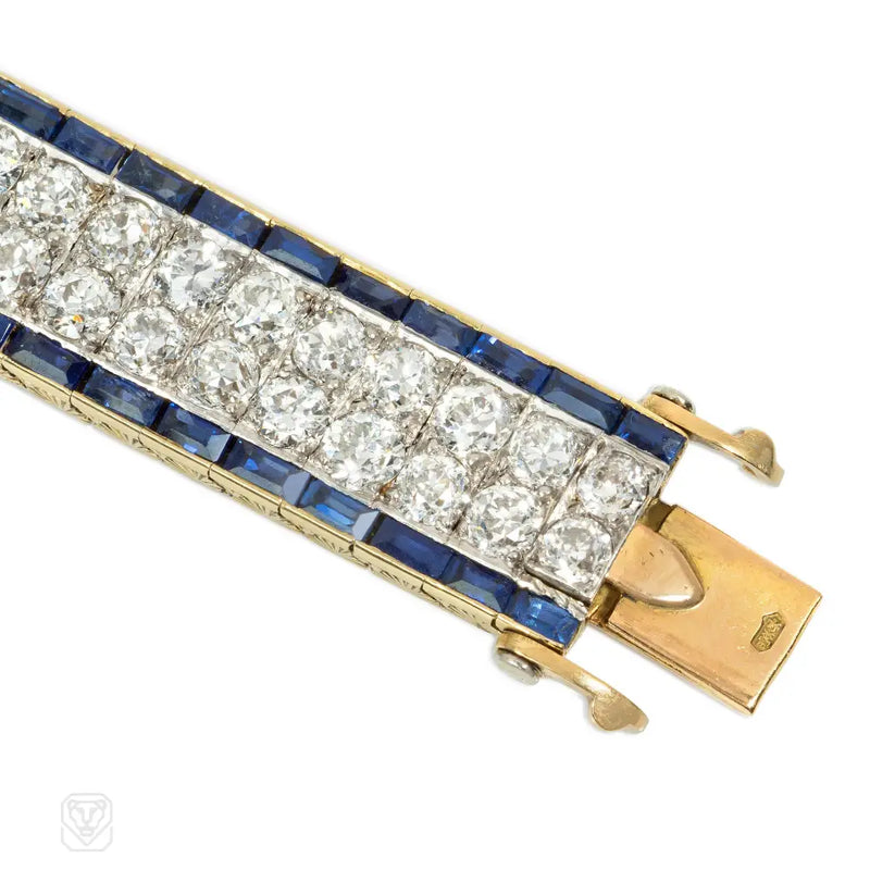 Edwardian Charles Holl Diamond And Sapphire Strap Bracelet