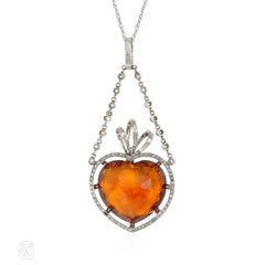 Edwardian citrine and diamond heart pendant