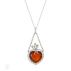 Edwardian citrine and diamond heart pendant