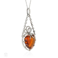 Edwardian citrine and diamond heart pendant