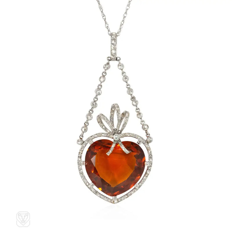 Edwardian Citrine And Diamond Heart Pendant