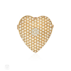 Edwardian pavé pearl and diamond heart pendant