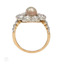 Edwardian pearl and diamond cluster ring