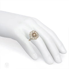 Edwardian pearl and diamond cluster ring