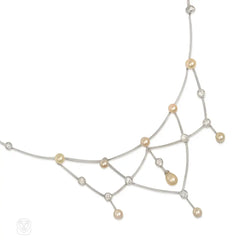 Edwardian pearl and diamond festoon necklace