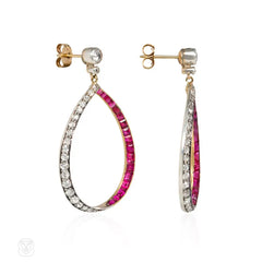 Edwardian ruby and diamond hoop earrings